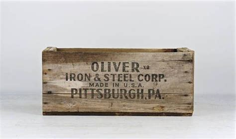 oliver iron and steel vintage wood box|Vitntage Wooden Crate Primitive Crate Oliver Iron and Steel .